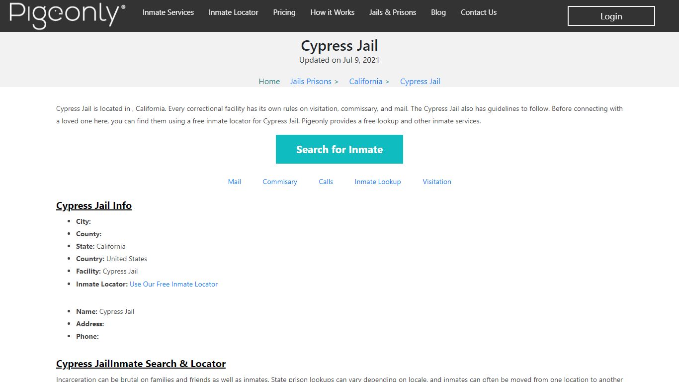 Cypress Jail Inmate Lookup | California - Pigeonly