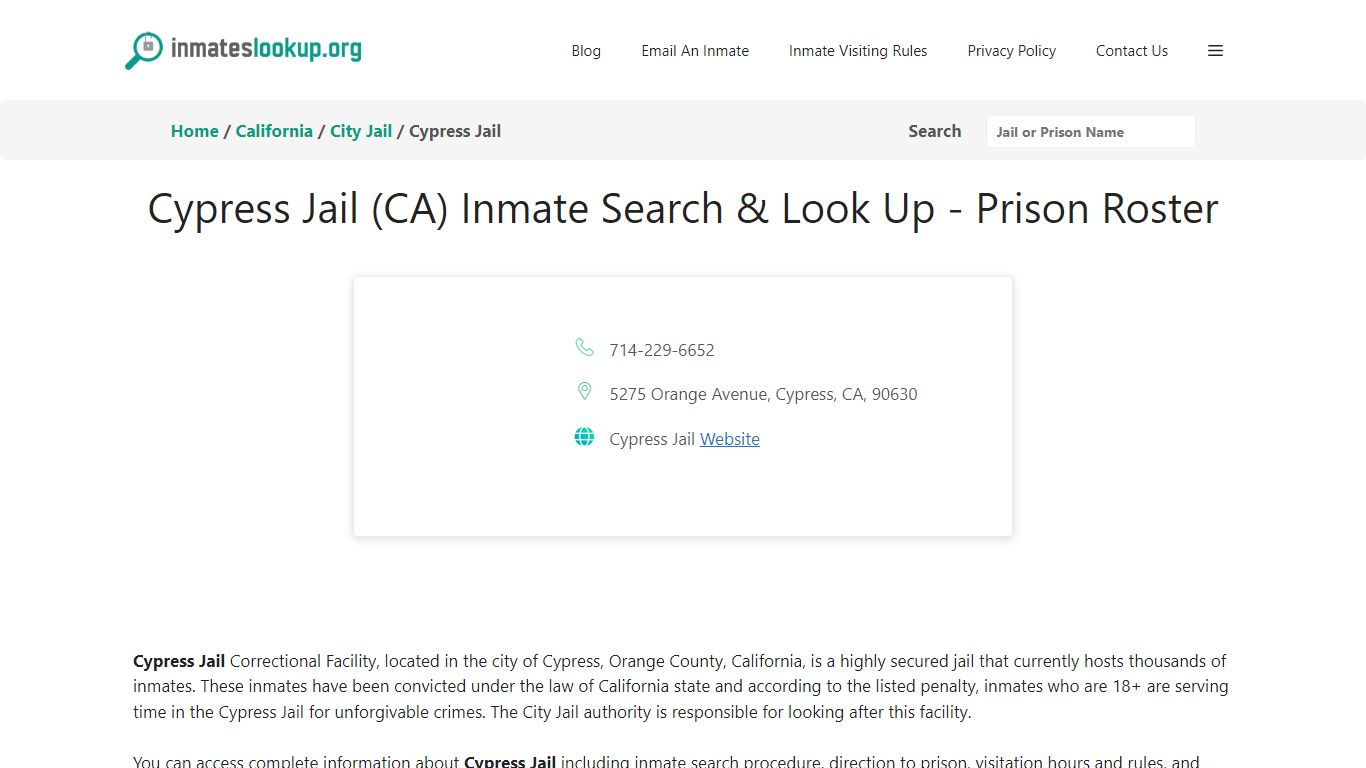 Cypress Jail (CA) Inmate Search & Look Up - Prison Roster