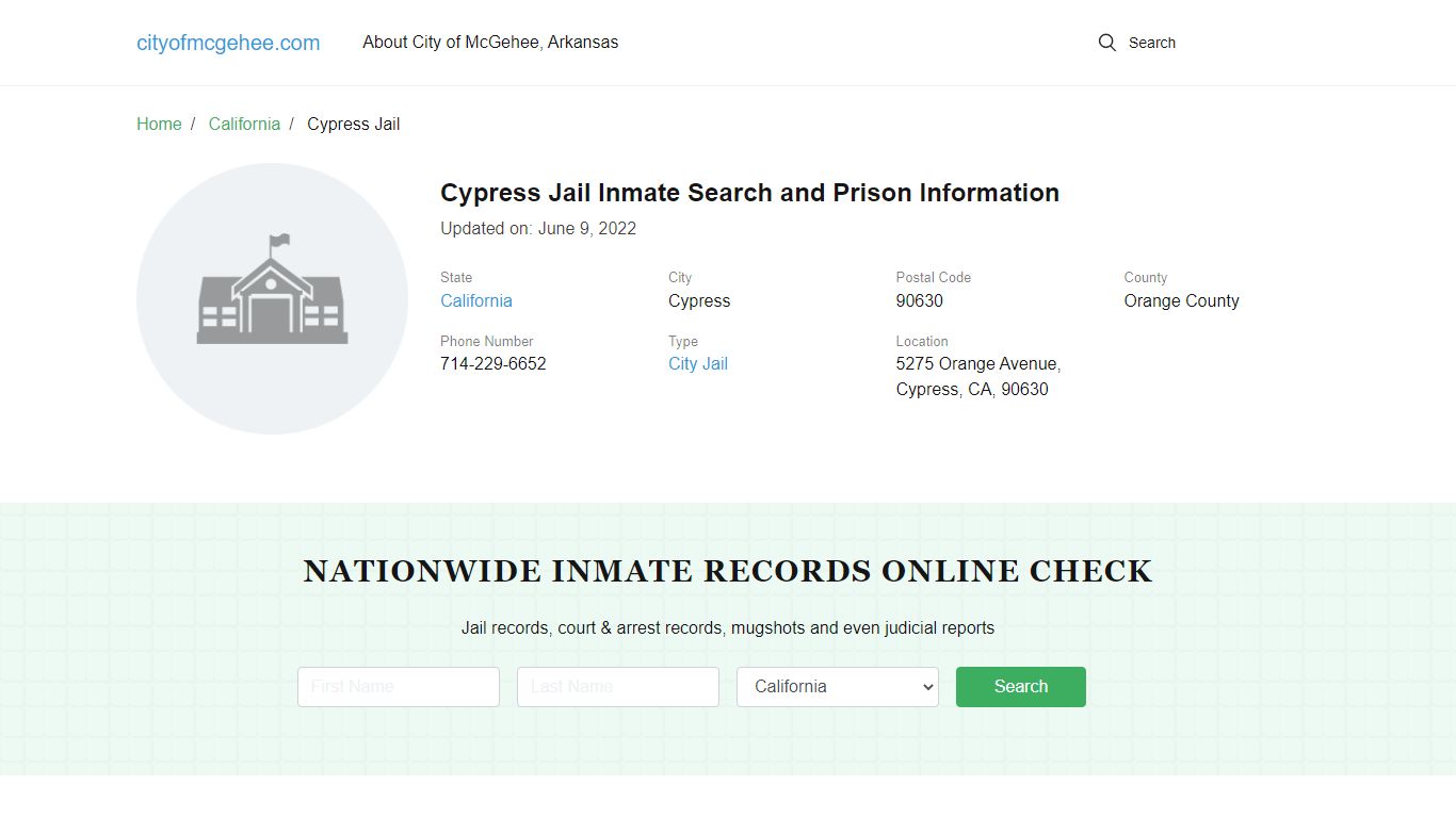 Cypress Jail Inmate Search, Visitation, Phone no. & Mailing Information